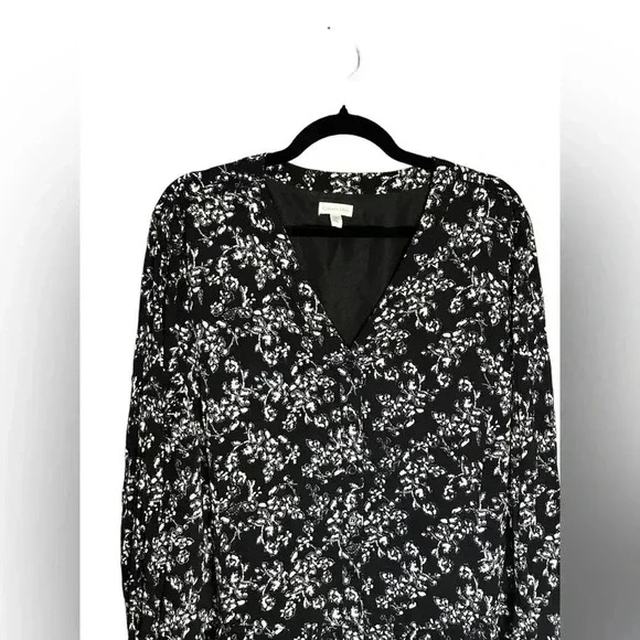 Garnet Hill Women's Sz 18 Lined Black & White Print Dress Drop Waist And Pockets - Picture 2 of 6